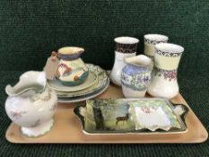 A tray of early 20th century Imperial porcelain vases, Royal Doulton plate of deers,