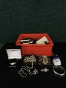 A box of collection of silver jewellery - cuff links,