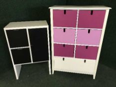 A seven drawer chest and a cupboard fitted two drawers