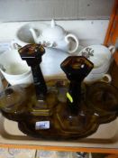 A glass dressing table set,