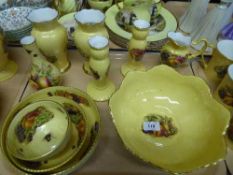 A tray of eleven pieces of Aynsley Orchard Gold china including pair of vases, pair of candlesticks,