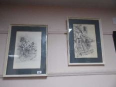 Pam Luke : Xlendi Fisherman, pencil sketch together with the companion piece.