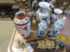 A tray of four twentieth century Chinese vases, pair of Chinese figurines,