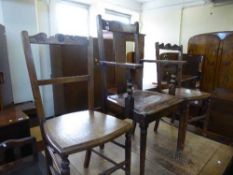 An oak carver armchair and pair of Edwardian bedroom chairs