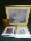 A box of assorted pictures and prints - signed print entitled 