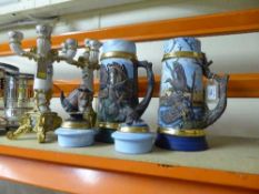 Two large embossed lidded tankards depicting shire horses & ducks,