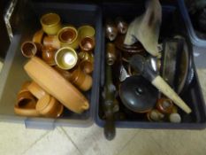 Two boxes of terracotta ware, stoneware jars, rose sprayer,