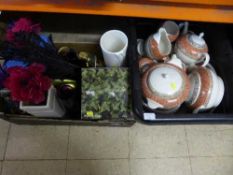 A box of BHS Zarand dinner ware, contemporary vases, mantle clock,