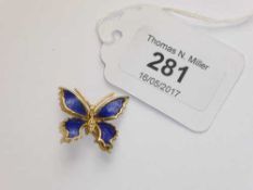 An 18ct gold diamond and enamel butterfly brooch, 6.