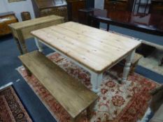 A pine farmhouse dining table, length 153cm,