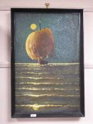 Late 20th century school : Study of a boat on water, oil on canvas laid to board.