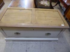 A painted pine hall seat fitted with a drawer