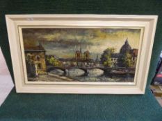 A cream framed oil on canvas - River scene,