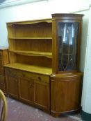 A pine kitchen dresser together with a stained pine corner display cabinet