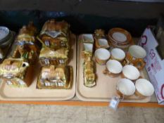 Two trays containing thirty-two pieces of Price Brother's cottage ware