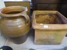 A square terracotta planter and glazed pot by Errington Reay & Company Bardon Mill