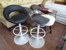 Six assorted bar chairs and stools and a teak topped stool