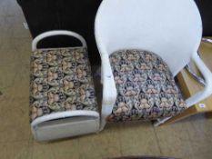 A painted loom armchair and similar footstool