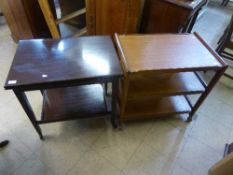 A mid twentieth century teak trolley together with a mahogany card trolley