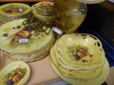 A tray of sixteen pieces of Aynsley Orchard Gold china including table lamp with shade, plates,