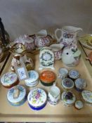 A tray of four pieces of Mason's china, Maling lidded preserve pot,