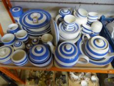 Two trays of blue and white TG green and other china