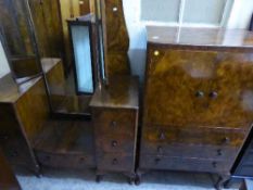 A burr walnut three piece bedroom suite