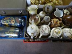 A box of assorted vases, teapots,
