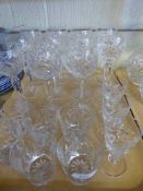 A tray of eleven lead crystal wine glass together with six whisky tumblers and three liqueur