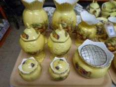 A tray of eight pieces of Aynsley Orchard Gold china including pair of vases,