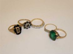 Five 9ct gold dress rings