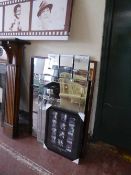 A contemporary frameless mirror, sectional mirror, mahogany mirror,