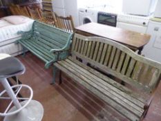 Two wooden and cast iron garden benches
