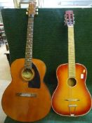 A boxed acoustic guitar together with a German acoustic guitar