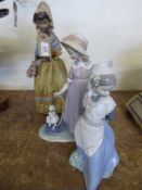Two Lladro figures -Girl with flowers and girl in cart together with Nao figure