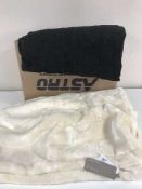 Four boxes of bedding, fleece blankets,