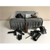A box of cameras and lenses, Nikon,