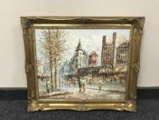 Burnett : Continental street scene, oil on canvas, signed,