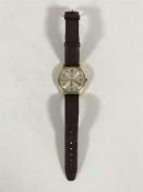 A Gents gold plated Omega Geneve wristwatch with silvered dial and date indication