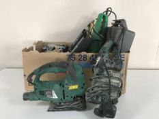 Two boxes of Power tools, tool boxes, soldering gun set,