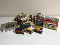 A tray of die-cast vehicles including Dinky, Lledo, Day's Gone, some parts boxed,