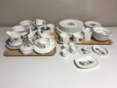 Two trays of sixty-five pieces of Wedgwood Susie Cooper design Glen Mist tea and dinner ware