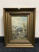 A gilt framed oil - mountain scene signed H.