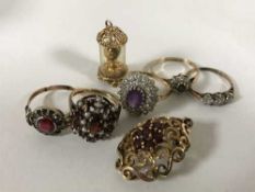 Assorted gold jewellery including five rings,