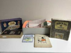 A box of three GWR vintage jigsaw puzzles, books relating to railways,