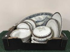 A box of early 20th century English dinner set, set of priest goblets on tray,