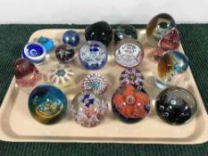 A tray of nineteen assorted glass paperweights - Caithness etc