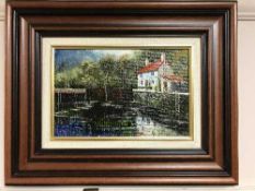 Dallas K Taylor : Cottage by a canal gate, oil on board, signed, framed.