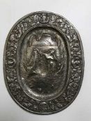 A superb quality oval Victorian silver plaque depicting a scene from mythology,