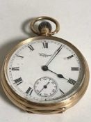 A Waltham 9ct gold open face pocket watch
